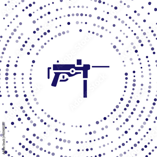 Blue Submachine gun M3, Grease gun icon isolated on white background. Abstract circle random dots. Vector.