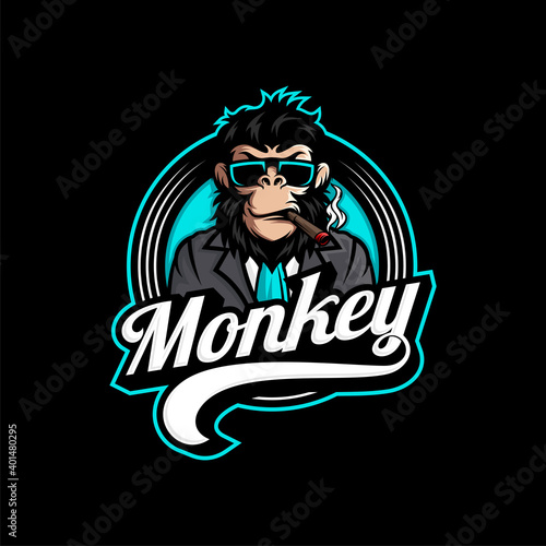 Monkey mascot logo vector. Animal vector illustration. Geek monkey logo. Chimpanzee vector logo design