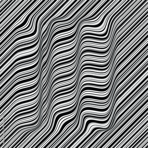 Abstract flow lines background . Fluid wavy shape .Striped linear seamless pattern . Music sound wave . Vector illustration © miloje