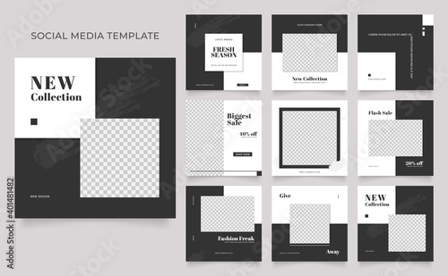 social media template banner blog fashion sale promotion. fully editable instagram and facebook square post frame puzzle organic sale poster. black white monochrome vector background