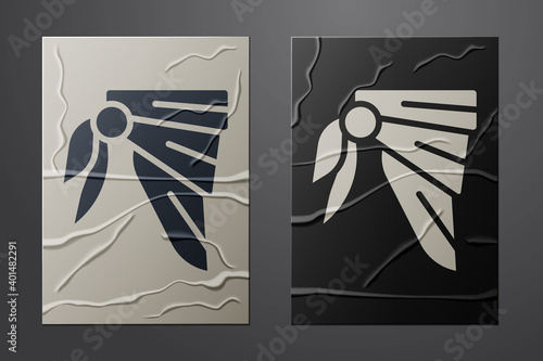 White Bandana or biker scarf icon isolated on crumpled paper background. Paper art style. Vector.