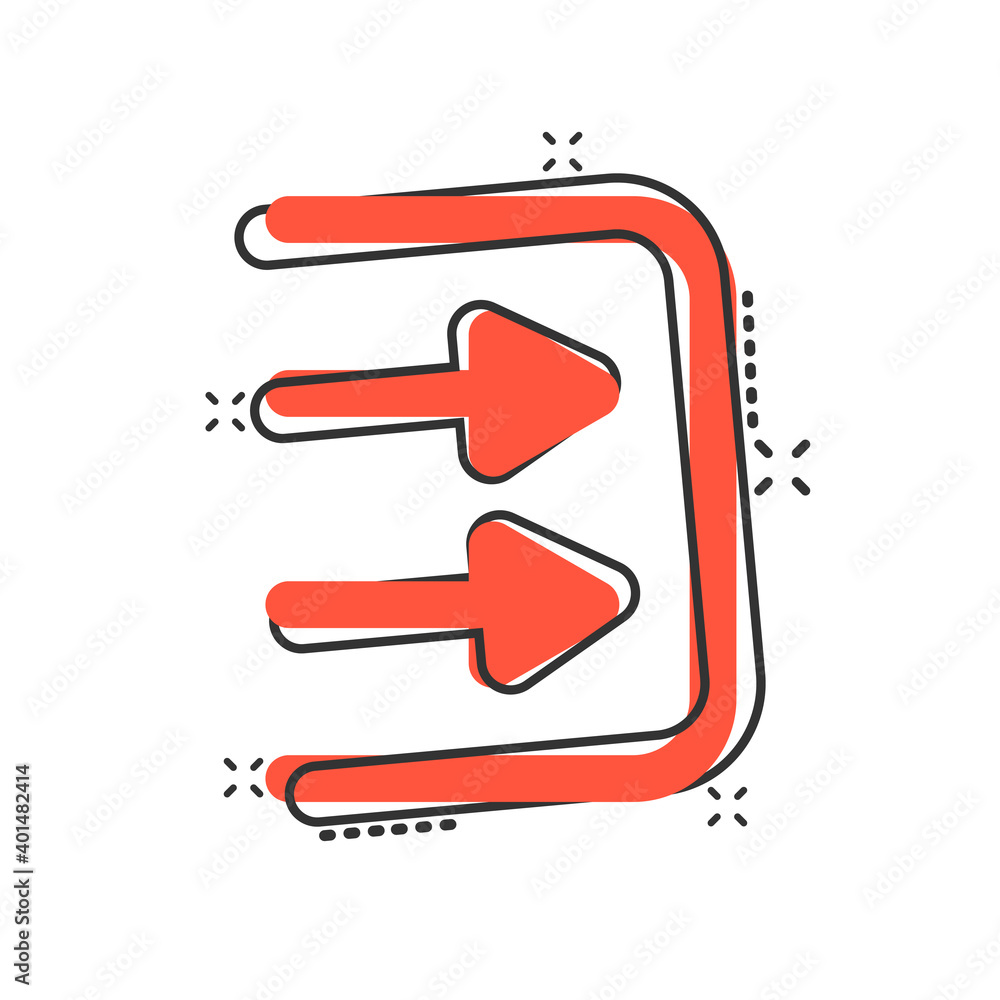 Login icon in comic style. Arrow access cartoon vector illustration on white isolated background. Door entry splash effect business concept. Login icon in comic style. Arrow access cartoon vector illustration on white isolated background. Door entry splash effect business concept.