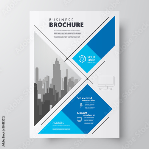 Flyer brochure design template size A4 Squares theme blue color, block for image