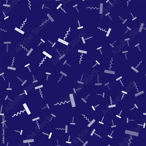 White Wine corkscrew icon isolated seamless pattern on blue background. Vector.