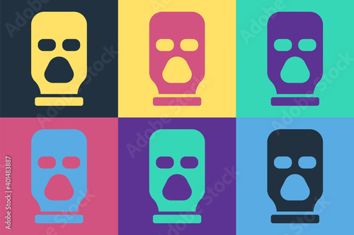 Pop art Balaclava icon isolated on color background. A piece of clothing for winter sports or a mask for a criminal or a thief. Vector.