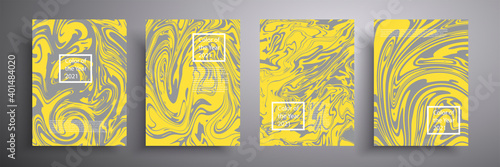 Modern design. Trending colors of 2021. Abstract texture of liquid colors of gray and yellow. Presentation design, printing, flyers, business cards, menus, posters, sites, packaging, cover.