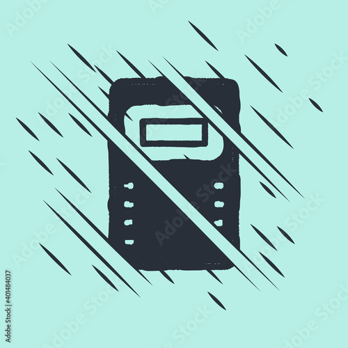 Black Police assault shield icon isolated on green background. Glitch style. Vector.