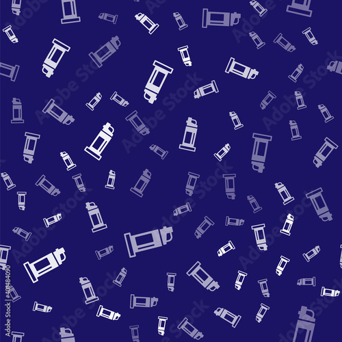 White Pepper spray icon isolated seamless pattern on blue background. OC gas. Capsicum self defense aerosol. Vector.