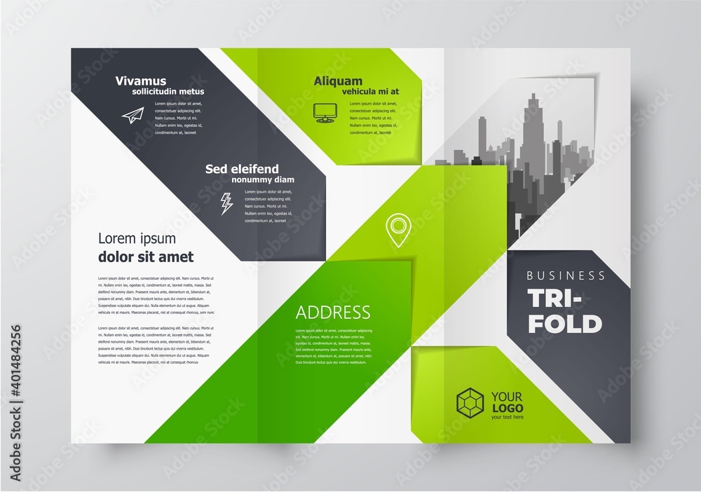 Tri-fold arrows theme green color, cover design template Tri-fold arrows theme green color, cover design template