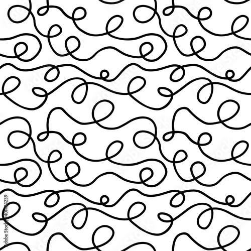 Seamless vector pattern hand drawn curved black lines on white background. abstract monochromatic line art 
For wrapping paper, card, poster, fabric print