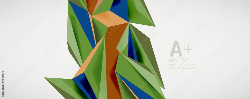 Vector triangle geometric backgrounds. Low poly 3d shape on light backdrop. Vector illustration for covers, banners, flyers and posters and other designs Vector triangle geometric backgrounds. Low poly 3d shape on light backdrop. Vector illustration for covers, banners, flyers and posters and other designs