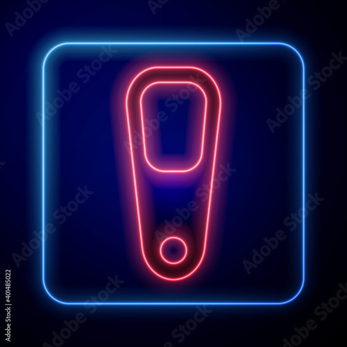 Glowing neon Pumice for feet icon isolated on blue background. Foot cleaning. Skin beauty cosmetology leg care. Vector.