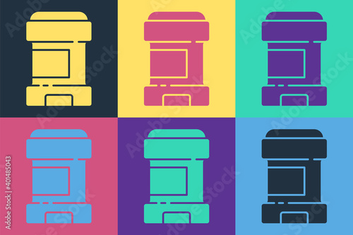 Pop art Antiperspirant deodorant roll icon isolated on color background. Cosmetic for body hygiene. Vector.