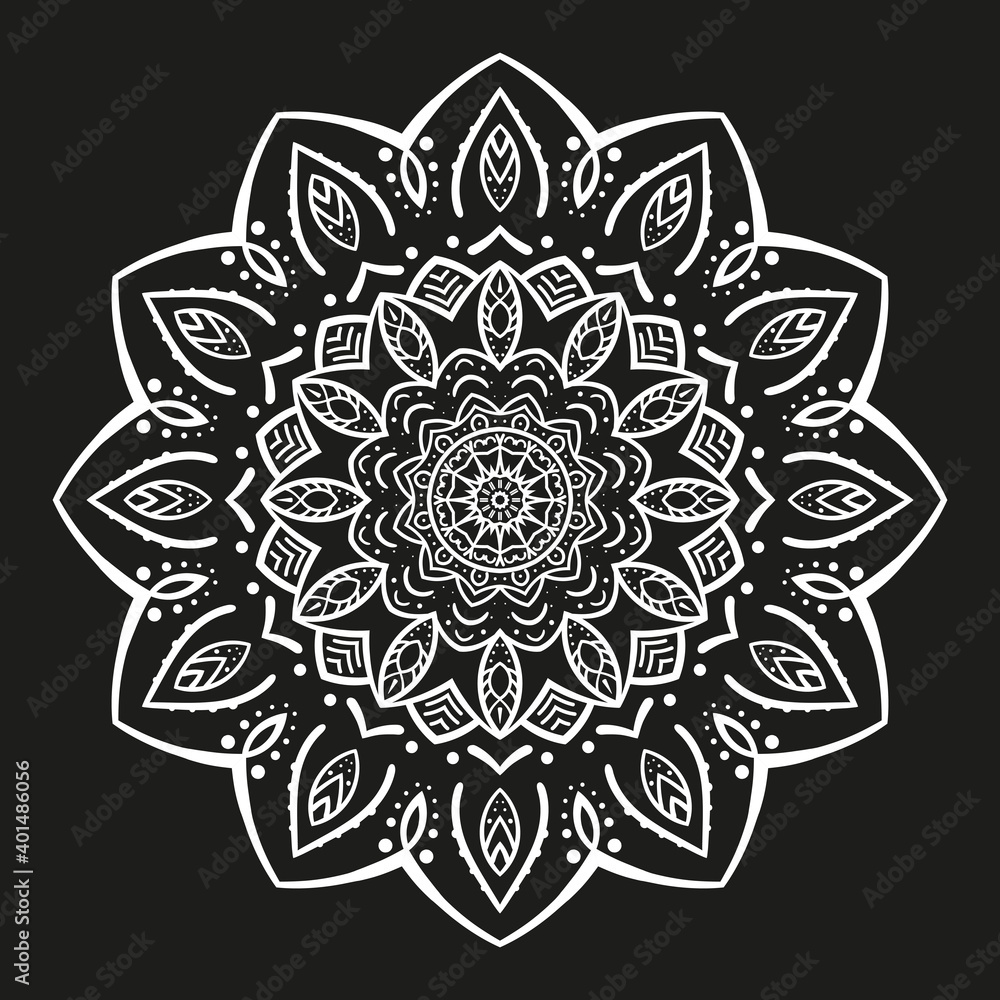 Circular Flower Mandala in vintage floral style, Vector mandala Oriental pattern, Hand drawn decorative element. Unique design with petal flower. For relax and meditation