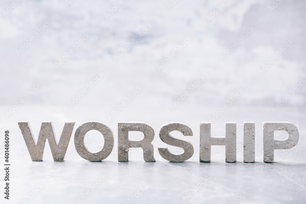 Word Worship made with cement letters on grey marble background. Copy  space. Biblical, spiritual or christian reminder. Good friday, Easter day  in church. Christian music concert, Sunday service Stock Photo | Adobe