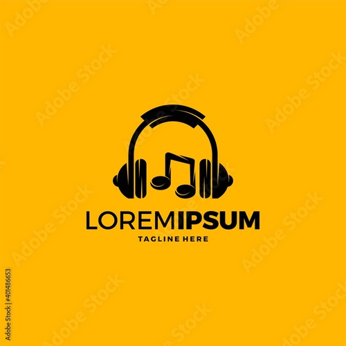 Creative music headphones logo design vector template
