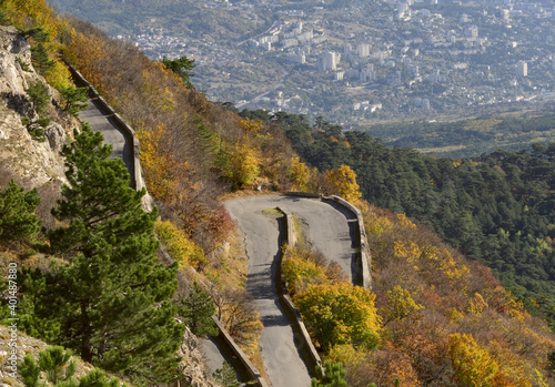 Mountain serpentine old road to the mountain AI-Petri autumn in the mountains of Crimea
