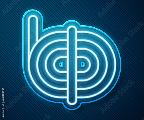 Glowing neon line Climber rope icon isolated on blue background. Extreme sport. Sport equipment. Vector.