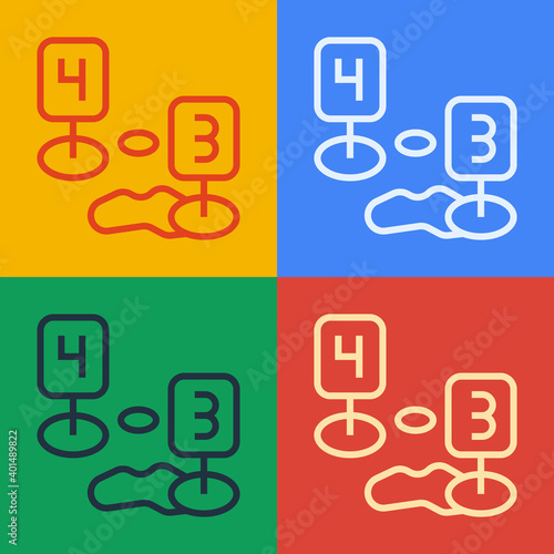 Pop art line Marker of crime scene icon isolated on color background. Vector.