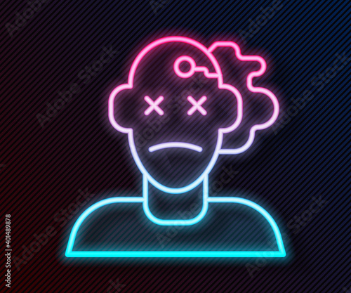 Glowing neon line Murder icon isolated on black background. Body, bleeding, corpse, bleeding icon. Concept of crime scene. Vector.