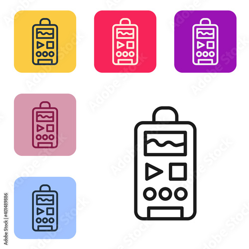 Black line Dictaphone icon isolated on white background. Voice recorder. Set icons in color square buttons. Vector.