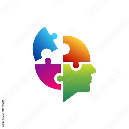 Puzzle head icon or logo template