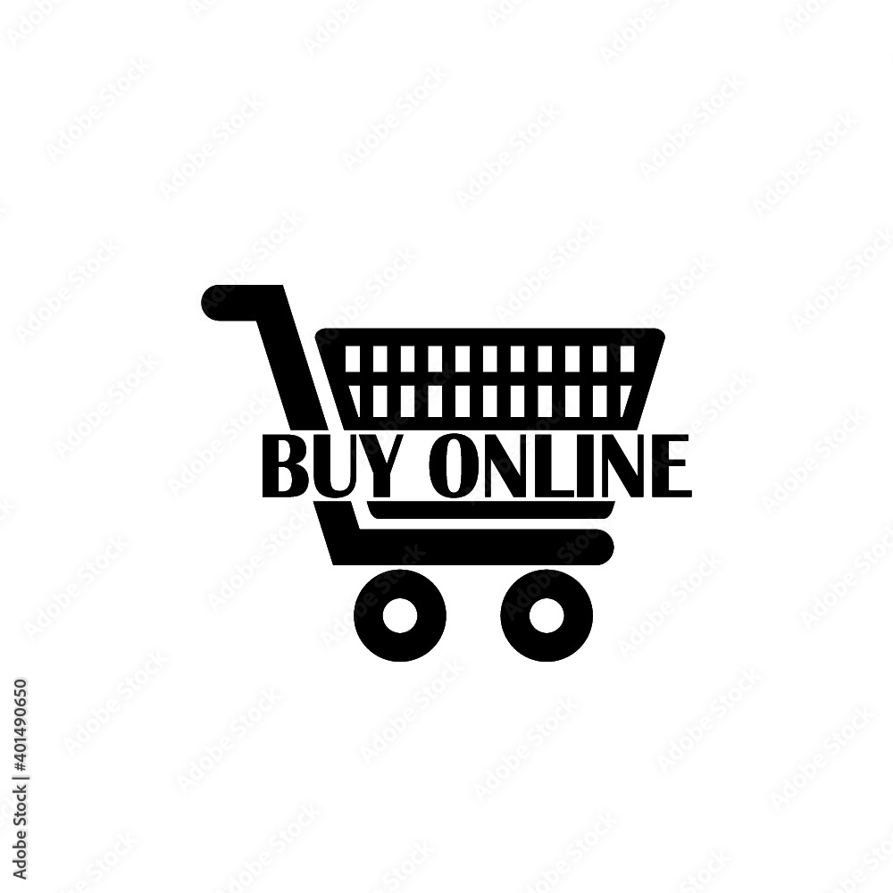 Buy online icon with shopping cart isolated on white background Buy online icon with shopping cart isolated on white background
