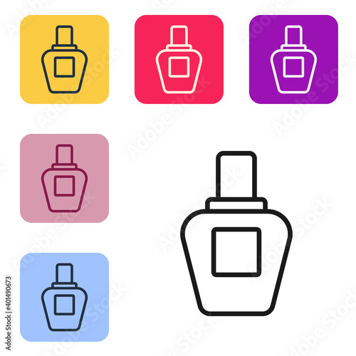 Black line Perfume icon isolated on white background. Set icons in color square buttons. Vector.