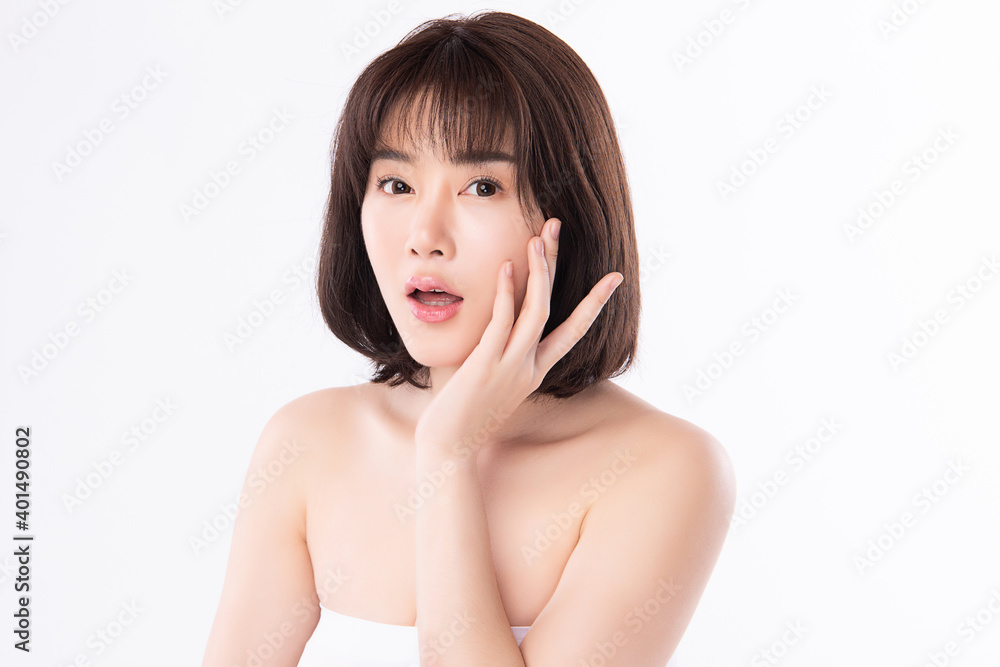 Beautiful Young asian Woman with Clean Fresh Skin, on Pink background, Face care, Facial treatment. Cosmetology, beauty and spa. Asian women portrait Beautiful Young asian Woman with Clean Fresh Skin, on Pink background, Face care, Facial treatment. Cosmetology, beauty and spa. Asian women portrait