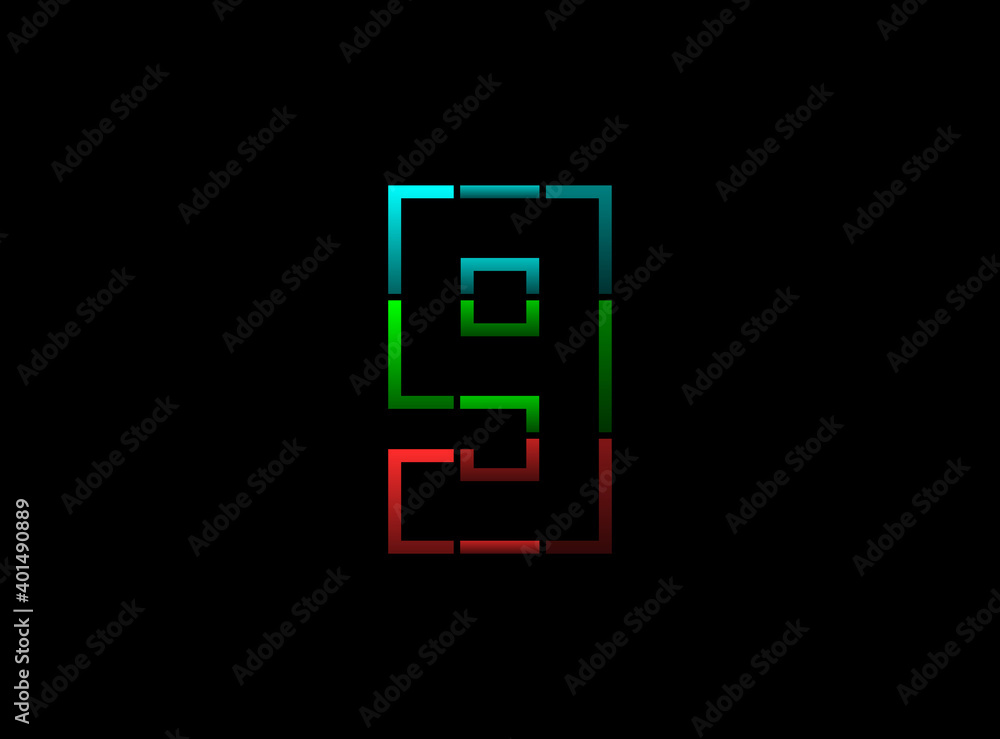 9 number vector outline stroke desing, font logo. Red, green, blue color on black background. For social media,design elements, creative poster, web template and more 9 number vector outline stroke desing, font logo. Red, green, blue color on black background. For social media,design elements, creative poster, web template and more