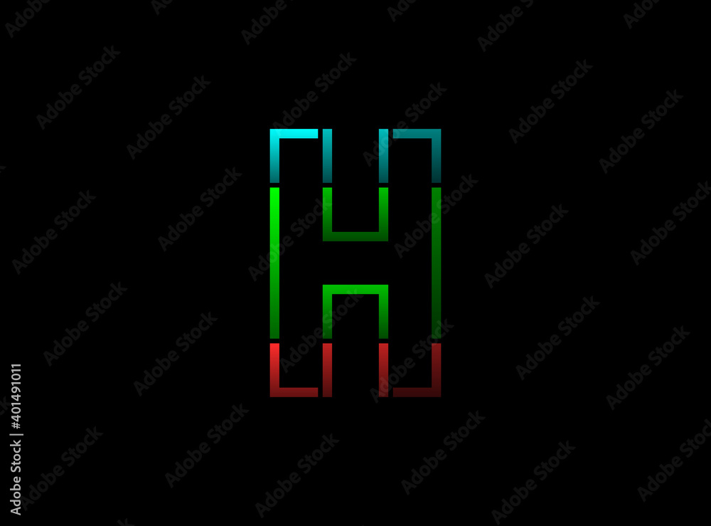 H letter vector outline stroke desing, font logo. Red, green, blue color on black background. For social media,design elements, creative poster, web template and more H letter vector outline stroke desing, font logo. Red, green, blue color on black background. For social media,design elements, creative poster, web template and more