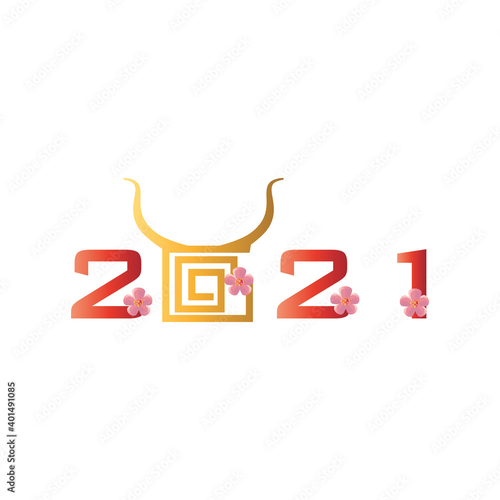Chinese new year 2021 with bull horns and flowers vector design Chinese new year 2021 with bull horns and flowers vector design