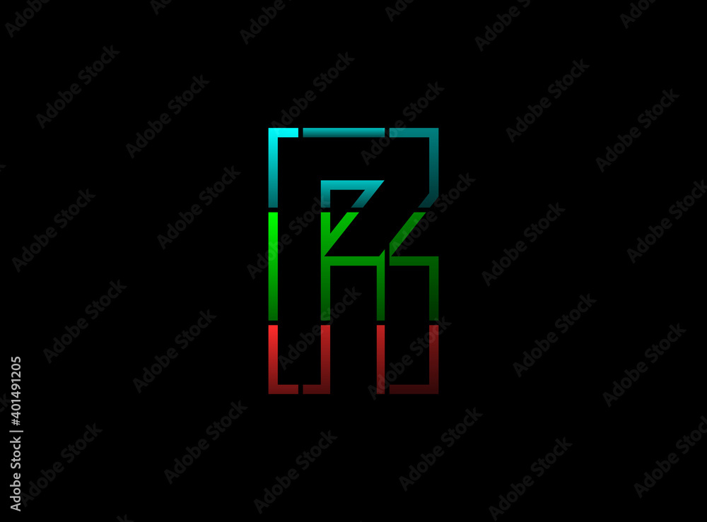 R letter vector outline stroke desing, font logo. Red, green, blue color on black background. For social media,design elements, creative poster, web template and more R letter vector outline stroke desing, font logo. Red, green, blue color on black background. For social media,design elements, creative poster, web template and more
