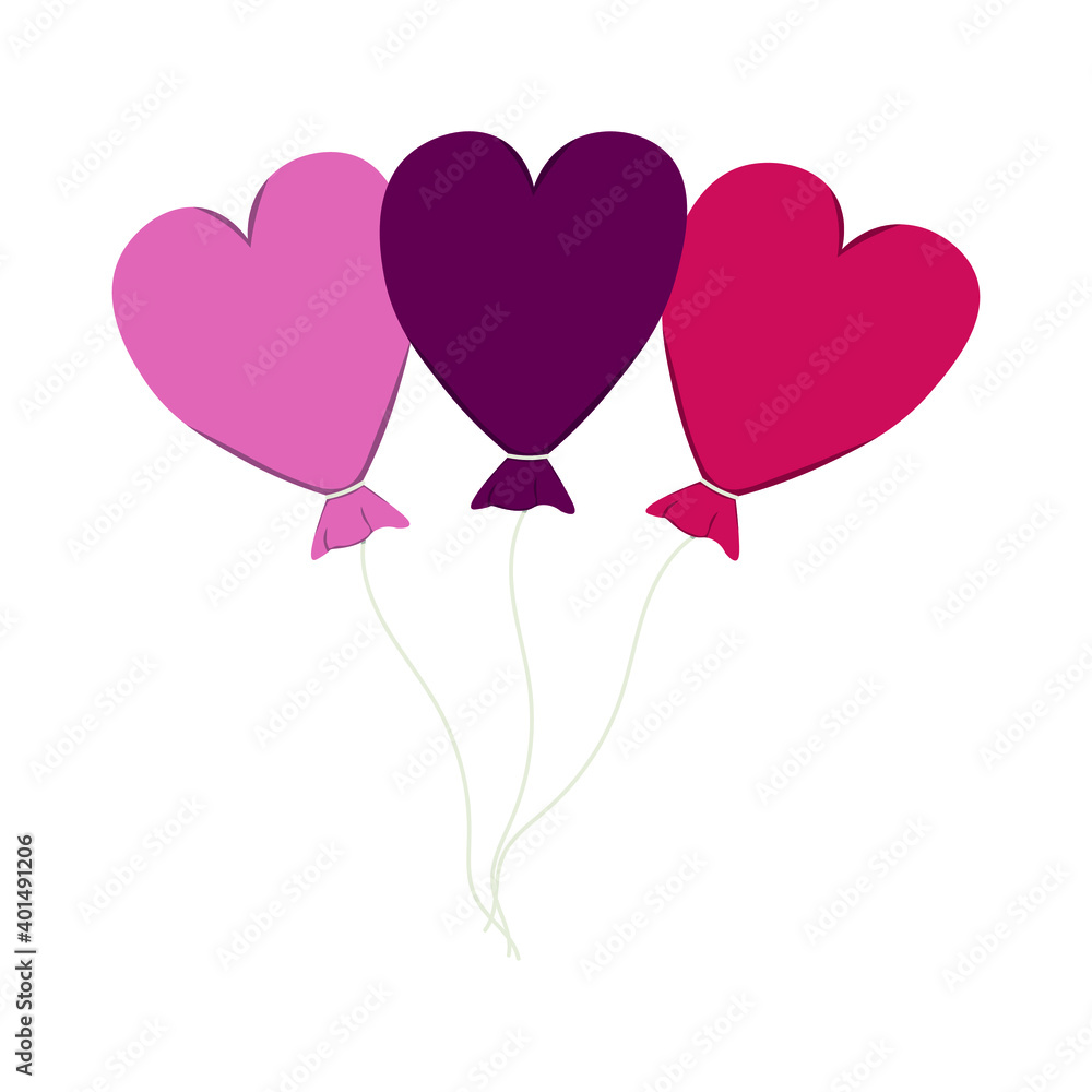 vector illustration with balloons in the shape of hearts on a white background