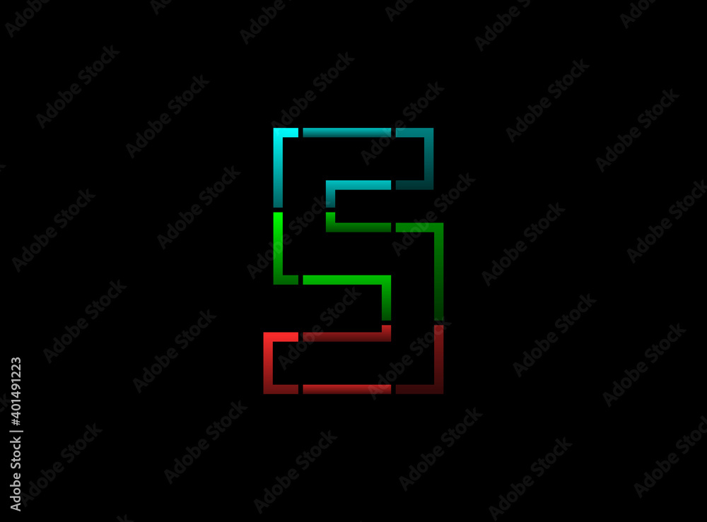 S letter vector outline stroke desing, font logo. Red, green, blue color on black background. For social media,design elements, creative poster, web template and more S letter vector outline stroke desing, font logo. Red, green, blue color on black background. For social media,design elements, creative poster, web template and more