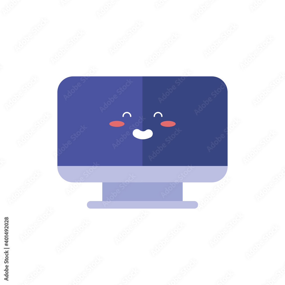 desktop computer display kawaii comic character desktop computer display kawaii comic character