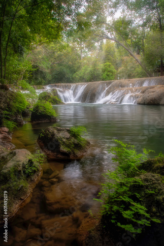 Muak Lek Waterfall  well-known and popular waterfall among tourists at Muak Lek Arboretum in Saraburi Province in Thailand.