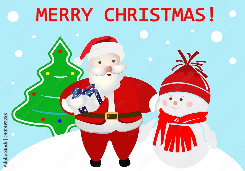 New Year greetings from Santa Claus and the snowman. New Year greetings from Santa Claus and the snowman.