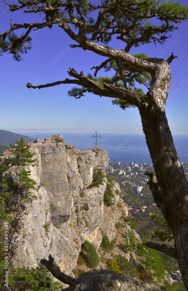 Cross on top of the cliff above Yalta Cross on top of the cliff above Yalta