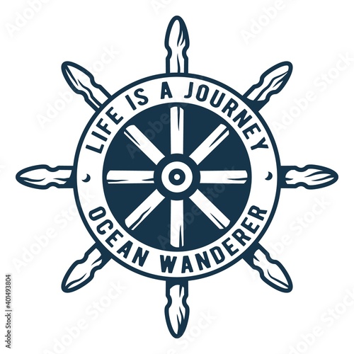 Marine old vintage helm logo. Nautical sea emblem