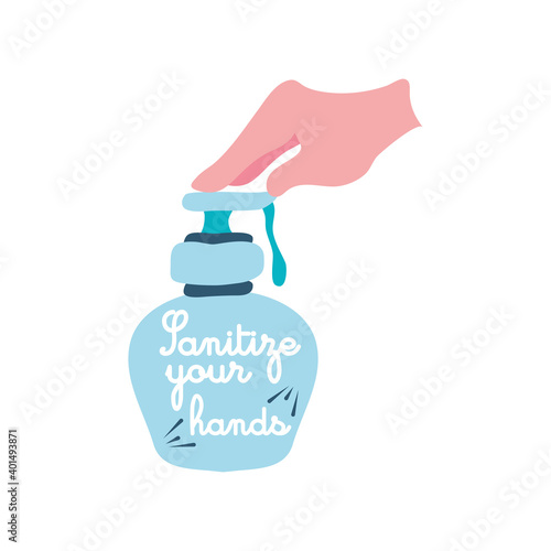 covid 19 virus sticker of sanitize your hands vector design