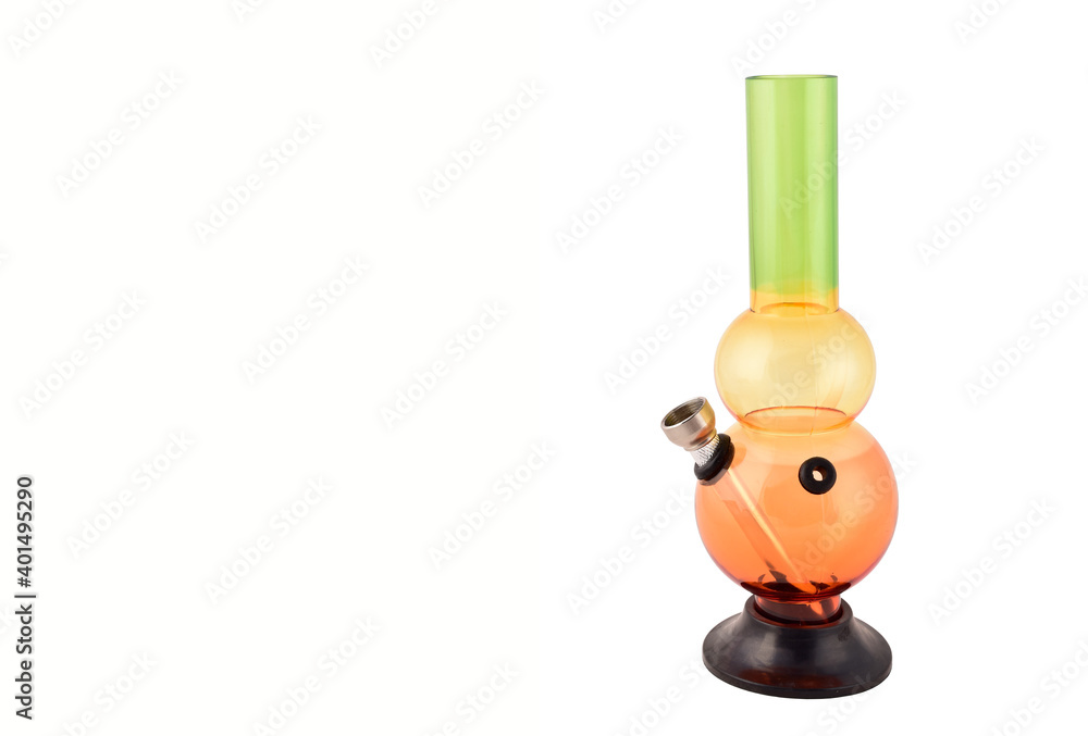 Colorful glass bong isolated on white background with cutout, bong