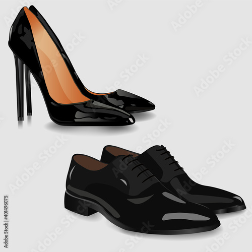 Vector realistic male and female classic pair of black shoes isolated