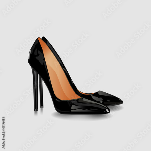Vector realistic female black shoes isolated on the white
