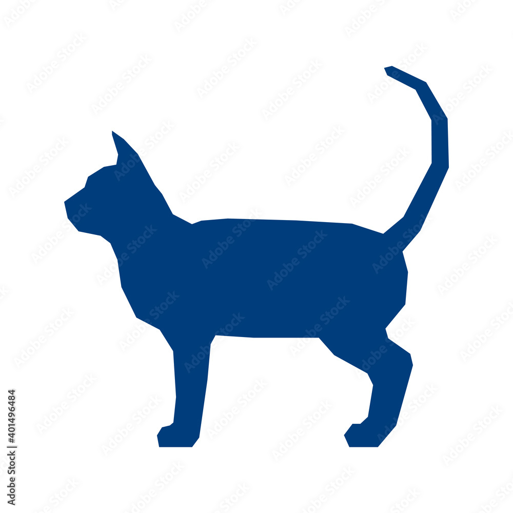 Low poly blue silhouette of abstract cat isolated on white background. Vector Illustration