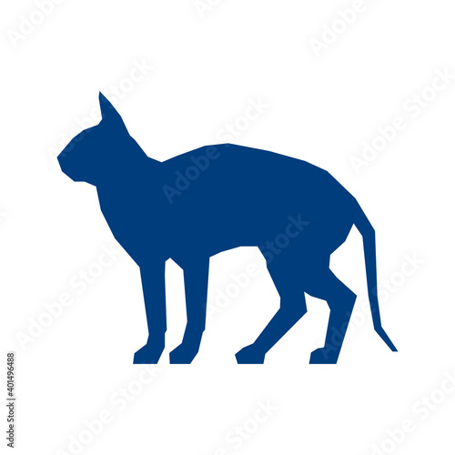 Low poly blue silhouette of Sphinx isolated on white background. Vector Illustration