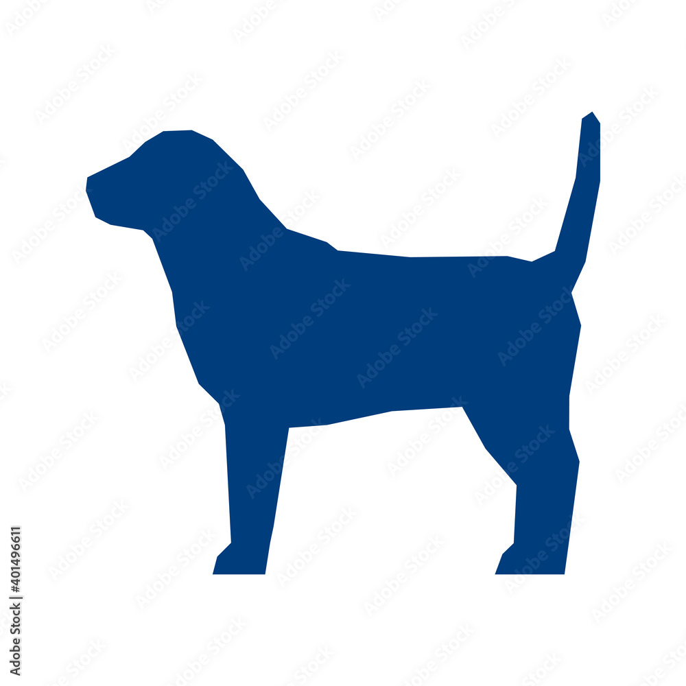 Low poly blue silhouette of Beagle isolated on white background. Vector Illustration