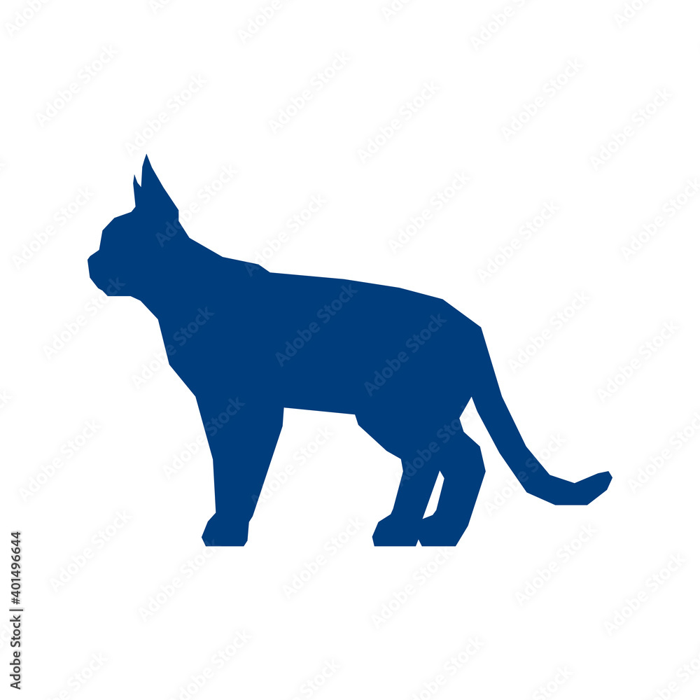 Low poly blue silhouette of Devon Rex isolated on white background. Vector Illustration