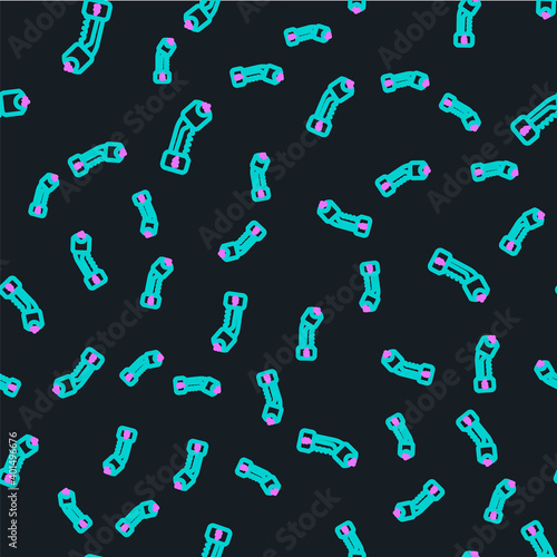 Line Police electric shocker icon isolated seamless pattern on black background. Shocker for protection. Taser is an electric weapon. Vector Illustration.