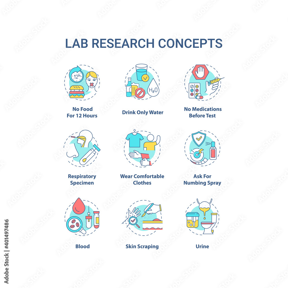 Lab research concept icons set Lab research concept icons set
